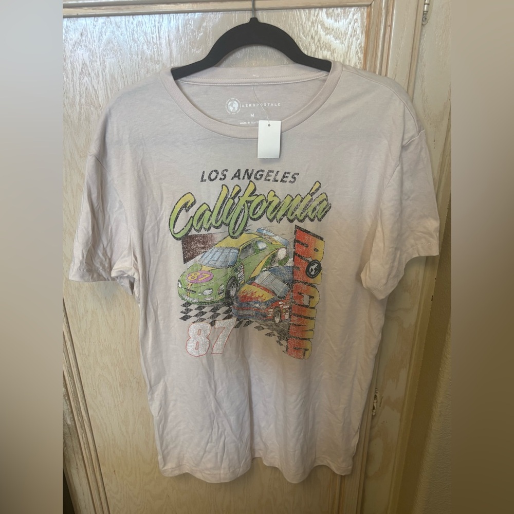 NEW Aeropostale Mens Shirt Sz M Beige Los Angeles CA Racing Graphic Cars Tee